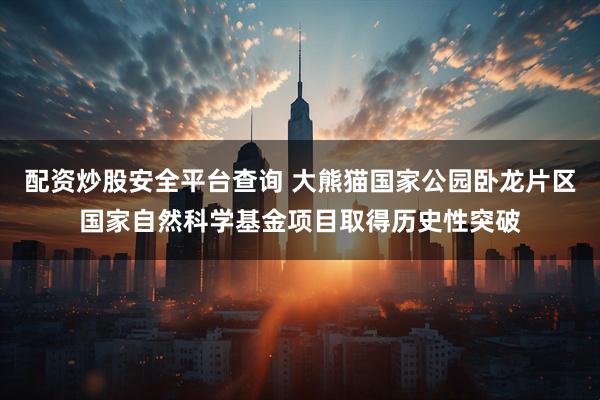 配资炒股安全平台查询 大熊猫国家公园卧龙片区国家自然科学基金项目取得历史性突破